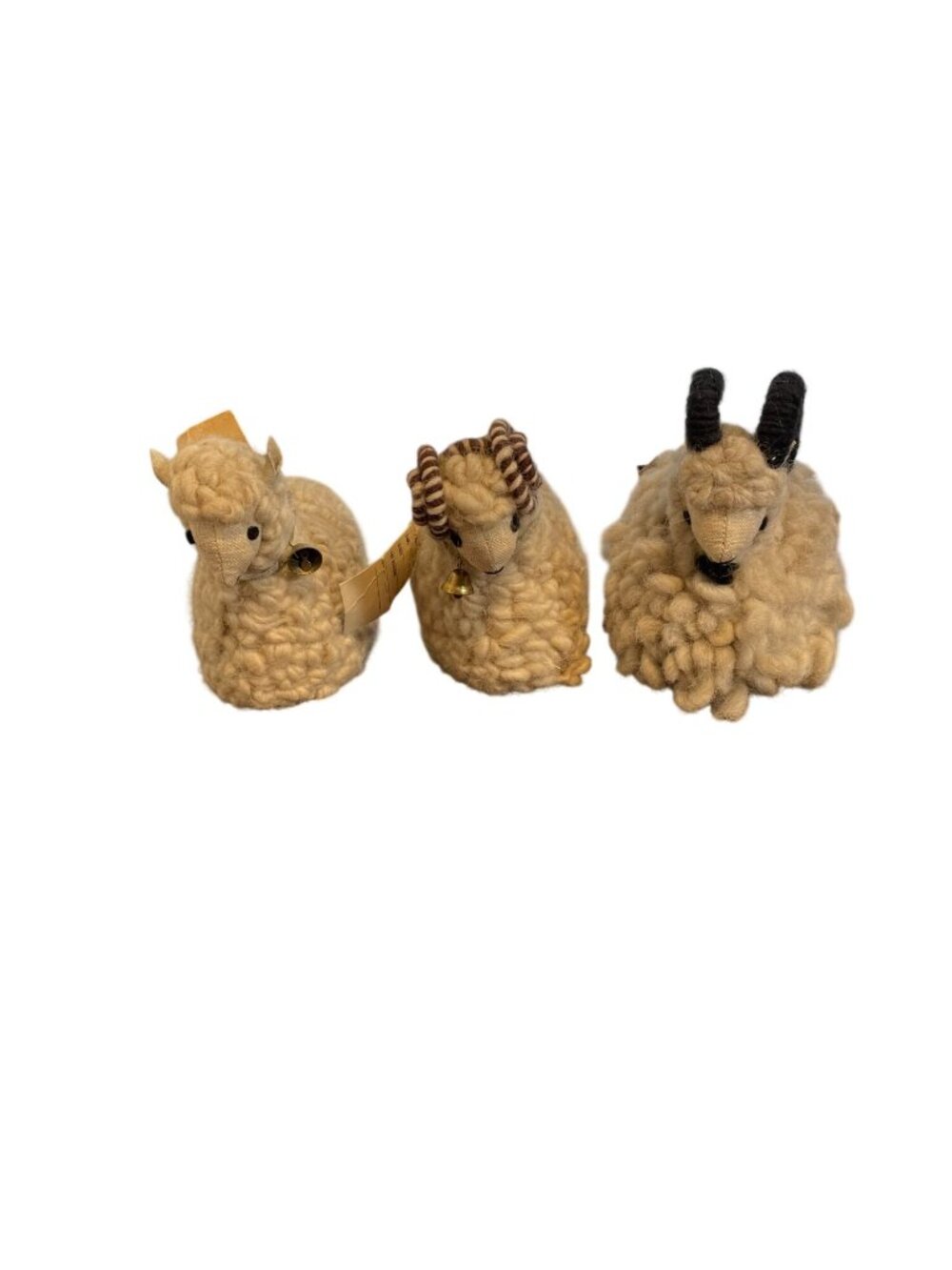 Vintage Makowianka Polish Folk Art Wool Sheep Ram Figural Set of 3 - Cottagecore